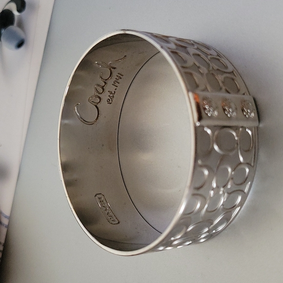 COACH Wide Silver Plated Bangle - Picture 2 of 4